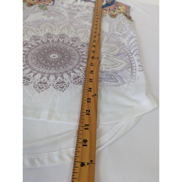 Desigual Womens Floral Sequence T shirt. Size Large Cap Sleeves White Multi - Picture 6 of 7